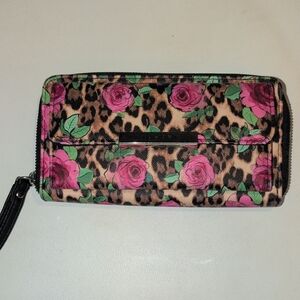 Tahari Pink Floral and Leopard Print Wallet